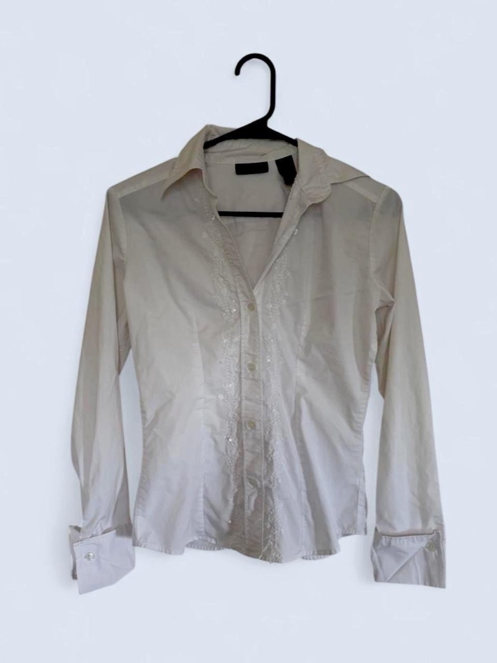 New York & Company Ivory Embroidered Dress Shirt